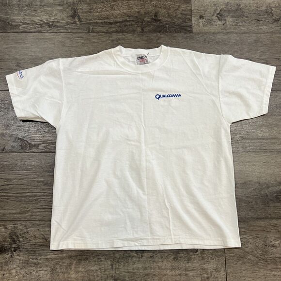 Vintage 90s Qualcomm Ameritech White/White Stripe Tech Tee Shirt XL